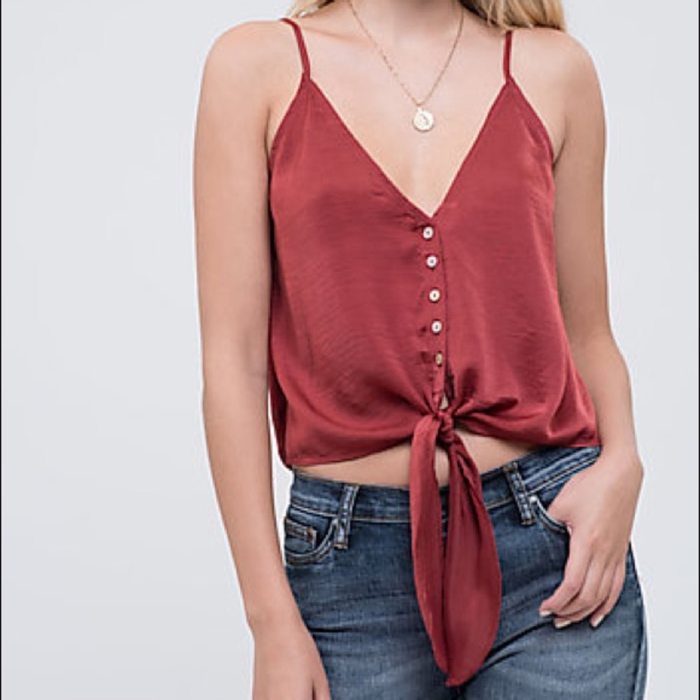 V neck button down tie front cropped tank
